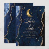 Celestial Quinceanera Stars and Moon Blue Save The Date (Voorkant / Achterkant)