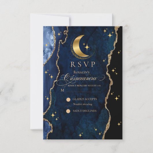 Celestial Quinceanera Stars and Moon Response Card RSVP Kaartje (Voorkant)