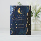 Celestial Quinceanera Stars and Moon Response Card RSVP Kaartje (Staand voorkant)