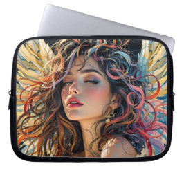Celestial Radiance - Rainbow Winged Angel Portret Laptop Sleeve