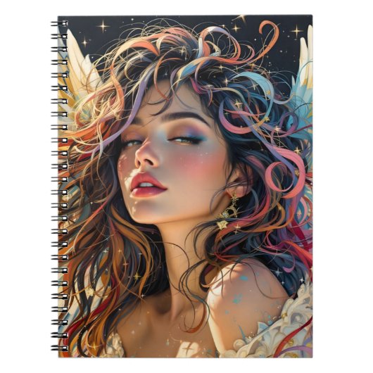 Celestial Radiance - Rainbow Winged Angel Portret Notitieboek (Voorkant)