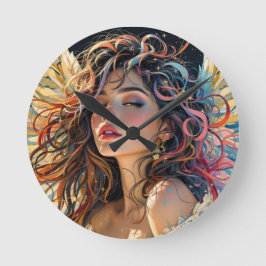 Celestial Radiance - Rainbow Winged Angel Portret Ronde Klok