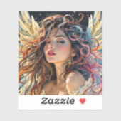 Celestial Radiance - Rainbow Winged Angel Portret Sticker (Vel)