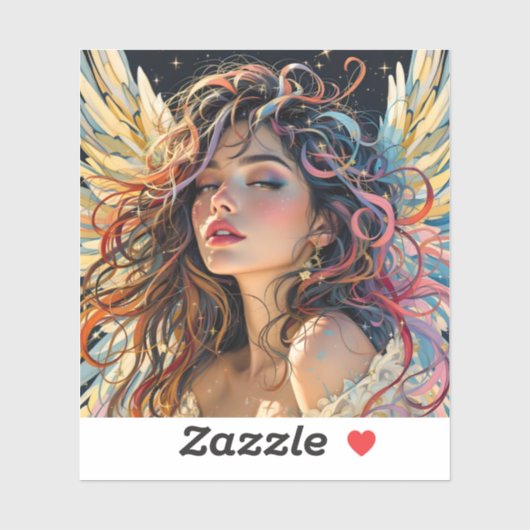 Celestial Radiance - Rainbow Winged Angel Portret Sticker (Vel)