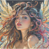 Celestial Radiance - Rainbow Winged Angel Portret Sticker (Voorkant)