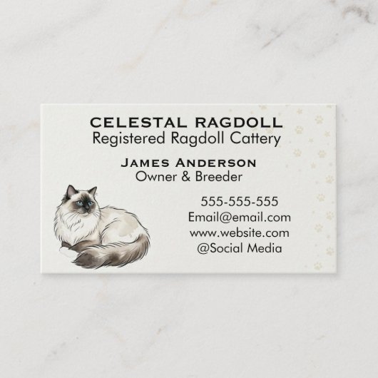 Celestial Ragdoll Registered Cattery Business Card Visitekaartje (Voorkant)