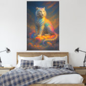 Celestial Rainbow White Tiger – Fantasy Art Painti Canvas Afdruk (Insitu (Slaapkamer))