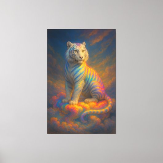 Celestial Rainbow White Tiger – Fantasy Art Painti Canvas Afdruk (Voorkant)