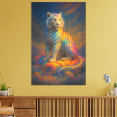Celestial Rainbow White Tiger – Fantasy Art Painti Canvas Afdruk (Insitu (Woonkamer))