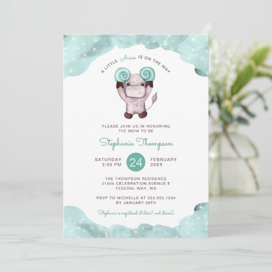 Celestial Ram Astrologie teken Mint Baby shower Kaart (Staand voorkant)