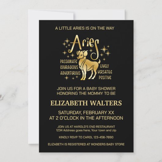 Celestial Ram Zodiac Baby shower Invitation Kaart (Voorkant)