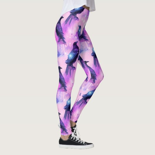 Celestial Raven Galaxy Pastel Halloween Patroon Leggings (Rechts)