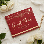 Celestial Red Gold Sun Moon Stars Wedding  Gastenboek