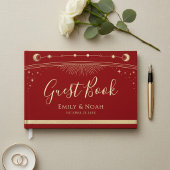 Celestial Red Gold Sun Moon Stars Wedding  Gastenboek