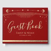 Celestial Red Gold Sun Moon Stars Wedding  Gastenboek (Voorkant)