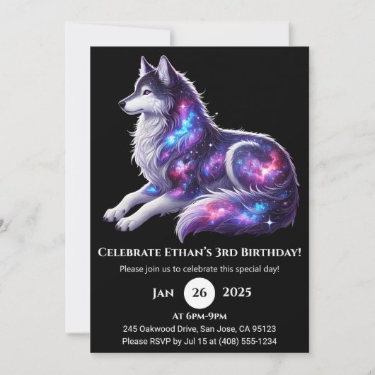 Celestial Resting Wolf Birthday Invitation Kaart (Voorkant)