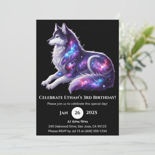 Celestial Resting Wolf Birthday Invitation Kaart (Staand voorkant)