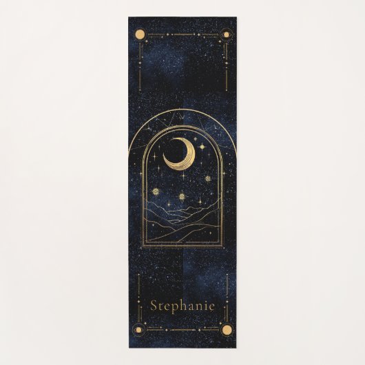 Celestial Rising Moon Monogram Gouden Glitter Mari Yogamat (Voorkant)