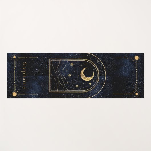 Celestial Rising Moon Monogram Gouden Glitter Mari Yogamat (Voorkant (horizontaal))