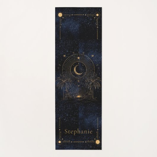 Celestial Rising Sun Monogram Palmen Gouden Glitte Yogamat (Voorkant)