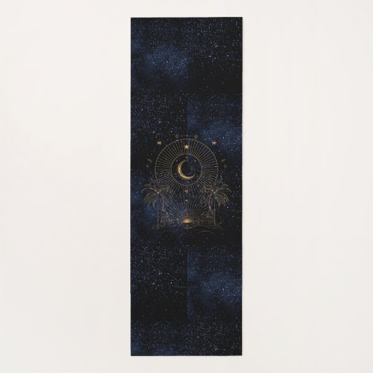 Celestial Rising Sun Monogram Palmen Gouden Glitte Yogamat (Achterkant)
