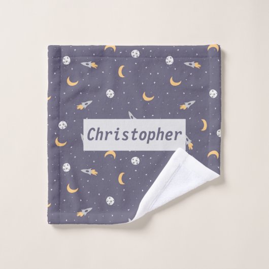 Celestial Rocket Moon Stars Planetenpatroon Washandje (Wasdoekje)