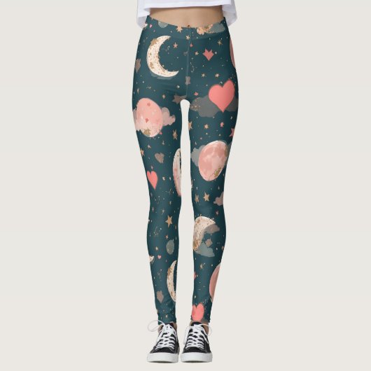 Celestial Romance Dreamy Moon & Stars Valentine Se Leggings (Voorkant)