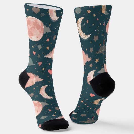 Celestial Romance Dreamy Moon & Stars Valentine Se Sokken (Gebogen)