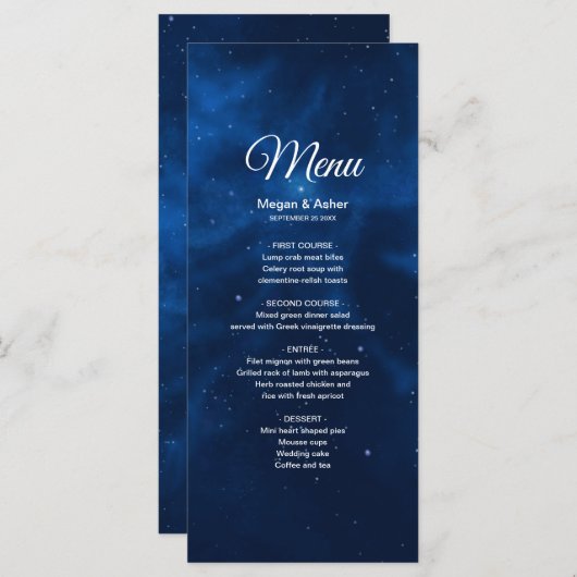 Celestial Romantic Blue Galaxy Night Sky Menu (Voorkant / Achterkant)