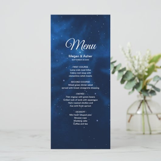 Celestial Romantic Blue Galaxy Night Sky Menu (Staand voorkant)
