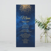 Celestial Romantic Blue Universe Gold Glitter Menu (Staand voorkant)