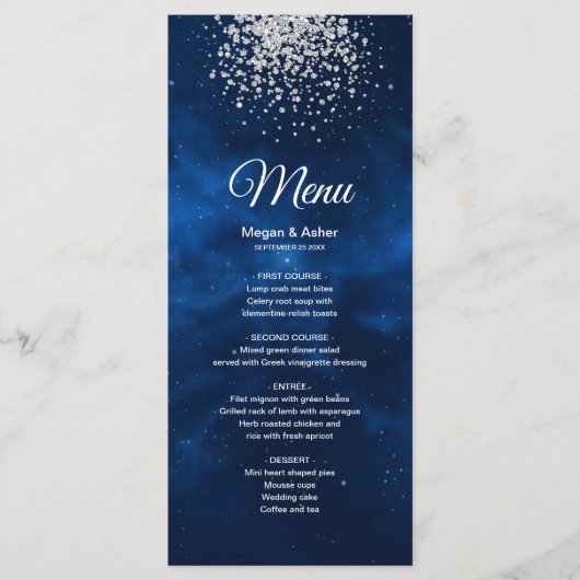 Celestial Romantic Blue Universe Silv Glitter Menu (Voorkant)