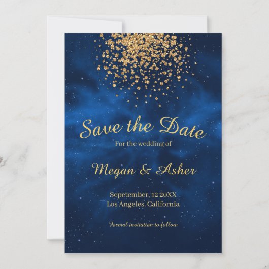 Celestial Romantic Modern Blue Universe Save The Date (Voorkant)