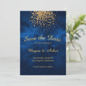 Celestial Romantic Modern Blue Universe Save The Date (Staand voorkant)