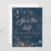 Celestial romantic moon and sterren calligraphy aankondigingskaart (Voorkant / Achterkant)