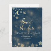 Celestial romantic moon and sterren calligraphy an aankondigingskaart (Voorkant / Achterkant)