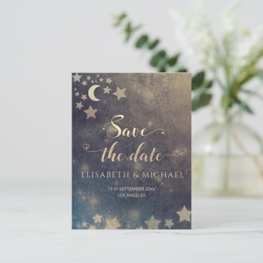 Celestial romantic moon and sterren calligraphy an aankondigingskaart (Staand voorkant)