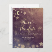 Celestial romantic moon and sterren calligraphy an aankondigingskaart (Voorkant / Achterkant)