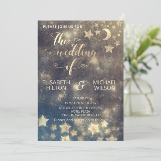 Celestial romantic moon and sterren calligraphy Go Kaart (Staand voorkant)