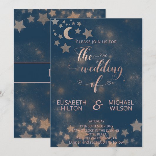 Celestial romantic moon and sterren calligraphy kaart (Voorkant / Achterkant)