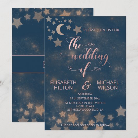 Celestial romantic moon and sterren calligraphy kaart (Voorkant / Achterkant)