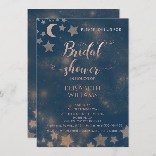 Celestial romantic moon and sterren calligraphy kaart (Voorkant / Achterkant)