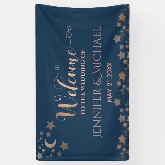 Celestial romantic moon and sterren calligraphy spandoek (Verticaal)