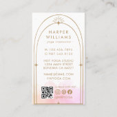 Celestial Roze Monogram Yoga Instructeur QR Code Visitekaartje (Achterkant)