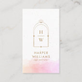 Celestial Roze Monogram Yoga Instructeur QR Code Visitekaartje (Voorkant)