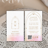 Celestial Roze Monogram Yoga Instructeur QR Code Visitekaartje