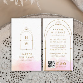Celestial Roze Monogram Yoga Instructeur QR Code Visitekaartje