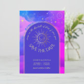 Celestial Roze Paarse Blauw Bewolkt Galaxy Foto Kaart (Staand voorkant)