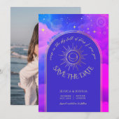 Celestial Roze Paarse Blauw Bewolkt Galaxy Foto Kaart (Voorkant / Achterkant)