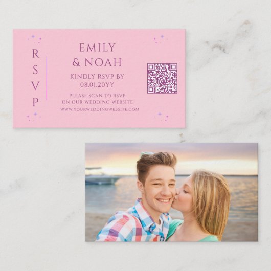 Celestial Roze Paarse Budget QR Code RSVP Foto Informatiekaartje (Voorkant / Achterkant)